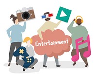 People holding entertainment concept icon illustration