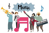 Musicians on stage playing music illustration