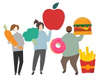Healthy and unhealthy diet concept illustration