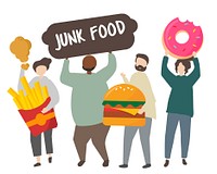 People holding junk food illustration