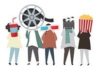 People holding movie concept icon illustration