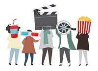 People holding movie concept icon illustration