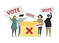 People holding no vote signs illustration