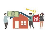Family purchasing a new home illustration
