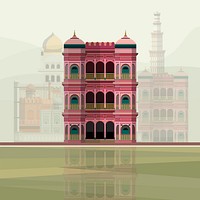 Illustration of colorful residence building in India
