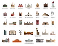 Illustration collection of tourist famous landmarks