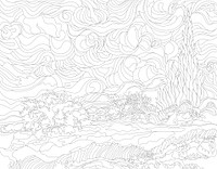 Wheat Field with Cypresses (1889-1890) by Vincent van Gogh : adult coloring page