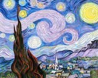 The Starry Night (1889) by Vincent van Gogh: adult coloring page