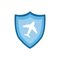 Airplane on top of shield icon isolated