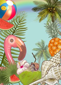 Tropical plants and fruits background