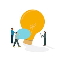 Illustrated businesspeople brainstorming light bulb icon