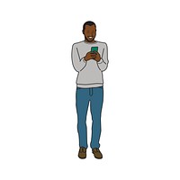 Illustrated black man using mobile phone