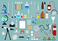 Collection of scientific equipments icon illustration