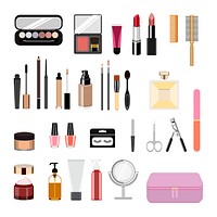 Collection of women cosmetic icons