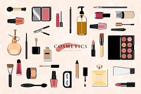 Female facial cosmetics collection vector
