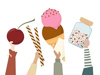 Illustration of diverse people holding sweets