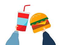 Illustration of hands holding junk food