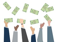 Illustration of hands holding paper money