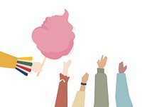 Illustration of hands with cotton candy