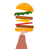 Illustration of a hand holding a cheeseburger