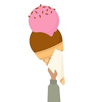 Illustration of a chocolate and strawberry ice cream cone