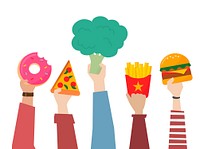Hands choosing healthier food illustration