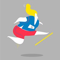 Female character running and jumping hurdles illustration