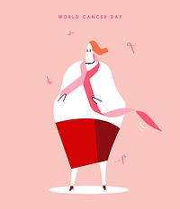Woman and pink ribbon for world cancer day concept