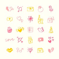 Collection of illustrated valentine&#39;s icons