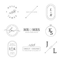 Set of wedding invitation badge design vector