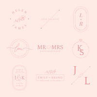 Set of wedding invitation badge design vector