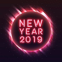 Red new year 2019 in a red circle neon sign vector