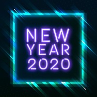 Violet new year 2020 neon sign vector