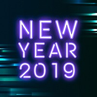 Purple new year 2019 neon sign vector