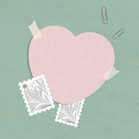 Blank heart shape notepaper set with sticky tape on textured background vector