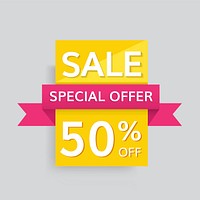 Colorful 50% discount off shop sale special offer promotion badge vector