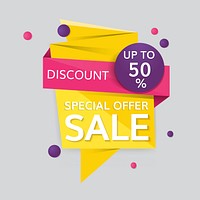 Colorful 50% discount off shop sale special offer promotion badge vector
