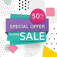 Colorful 50% off shop special offer super sale promotion badge vector