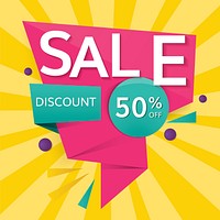 Colorful 50% discount off shop sale promotion badge vector
