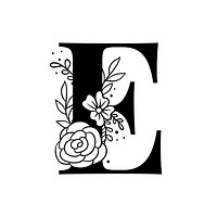 Letter E script psd floral alphabet