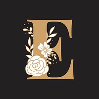 Floral letter E font typography psd
