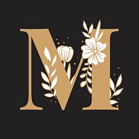 Floral letter M font typography psd