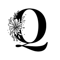Letter Q script psd floral alphabet