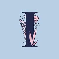 Floral letter I psd alphabet typography