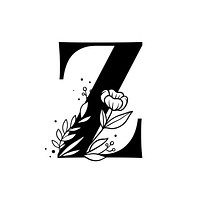 Letter Z script psd floral alphabet