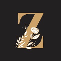Floral letter Z font typography psd