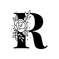 Letter R script psd floral alphabet