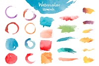Mixed watercolor elements vector set