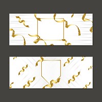 Blank golden emblem with confetti vector set
