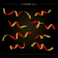 Gold and red ribbon set vector